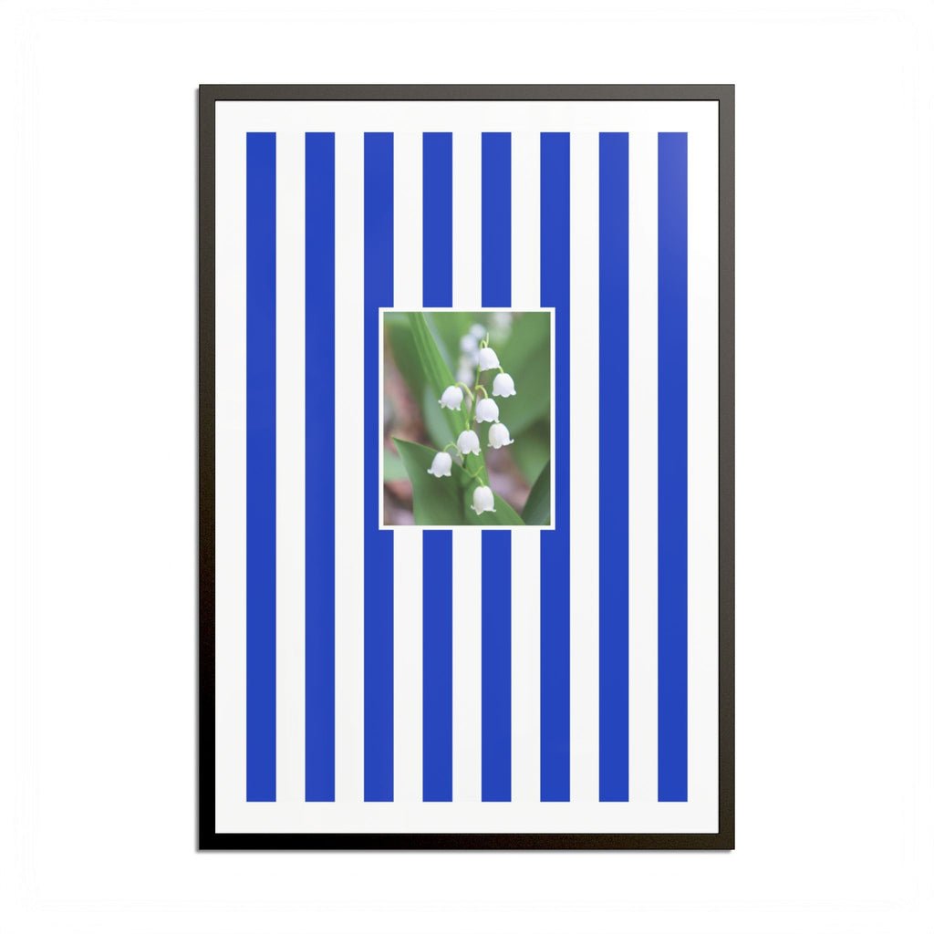 Flower & Stripes High Quality framed Art Print, with Lily of The Valley Flowers