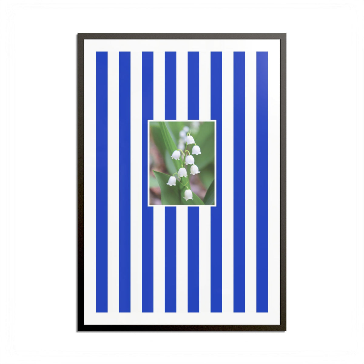 Flower & Stripes High Quality framed Art Print, with Lily of The Valley Flowers