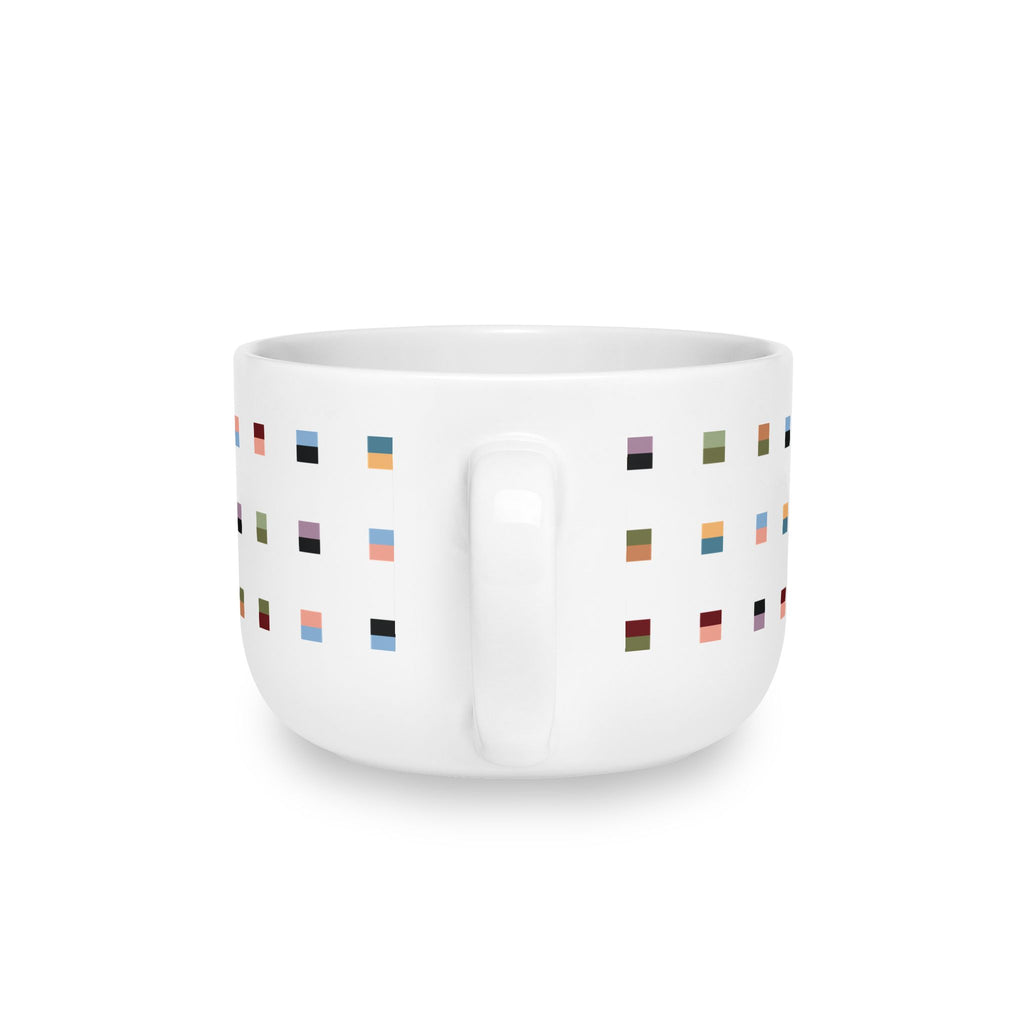 Large Ceramic Latte Mug with Minimalist Multi-Color Grid Design
