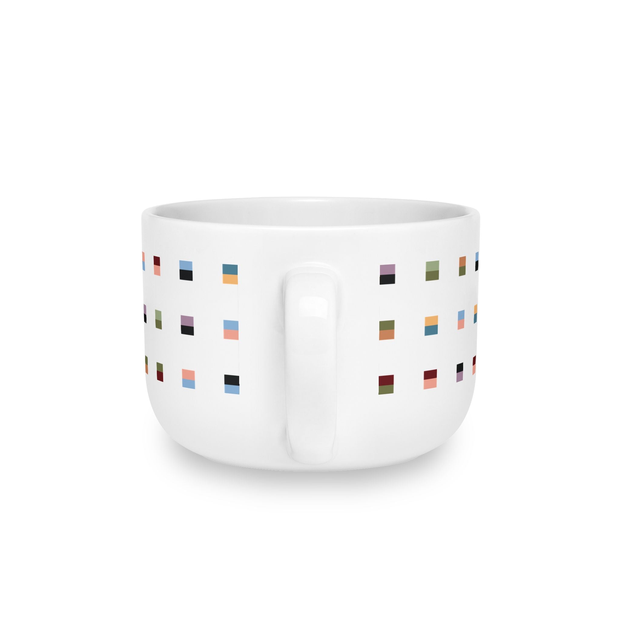 Large Ceramic Latte Mug with Minimalist Multi-Color Grid Design