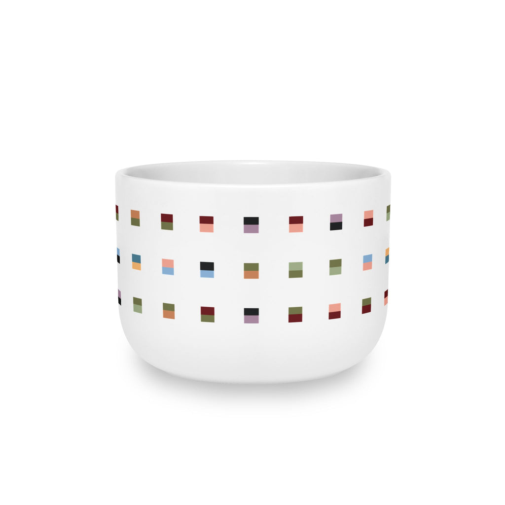 Large Ceramic Latte Mug with Minimalist Multi-Color Grid Design