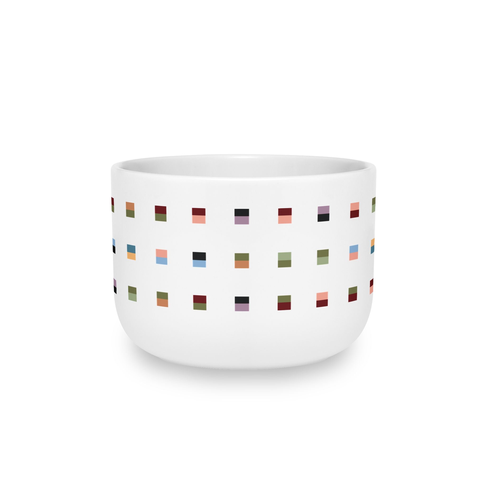Large Ceramic Latte Mug with Minimalist Multi-Color Grid Design