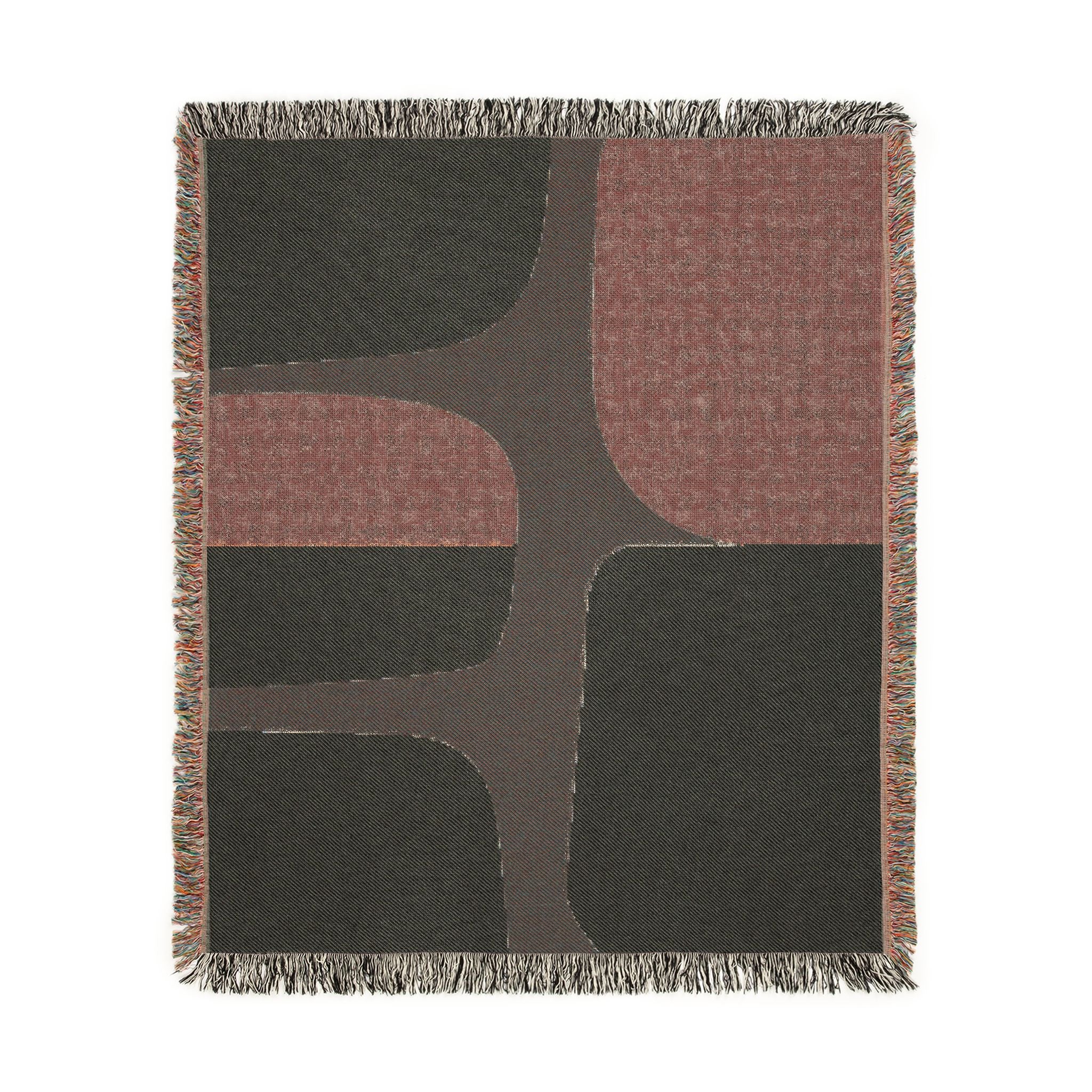 Scandi Color Block Woven Throw Blanket with Abstract Shapes Design