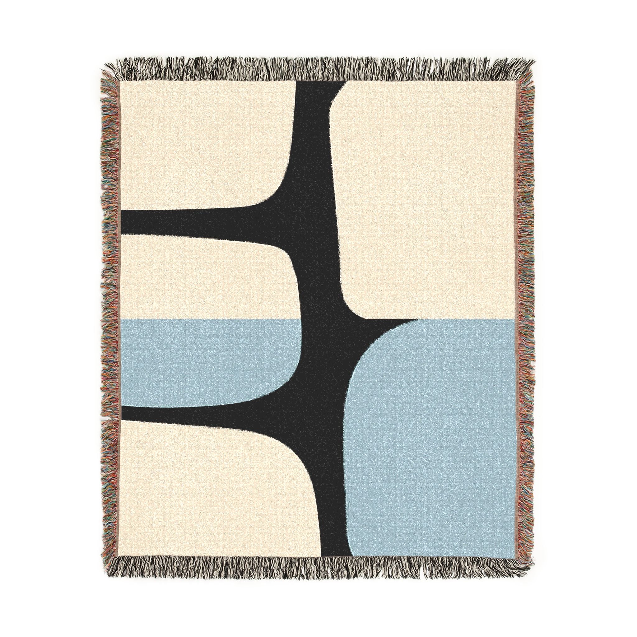 Scandi Color Block Woven Throw Blanket with Abstract Shapes Design
