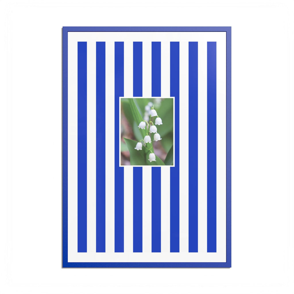 Flower & Stripes High Quality framed Art Print, with Lily of The Valley Flowers