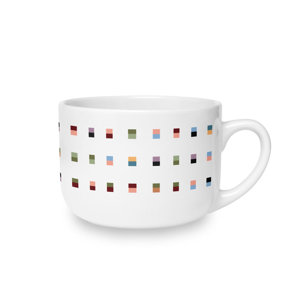 Large Ceramic Latte Mug with Minimalist Multi-Color Grid Design