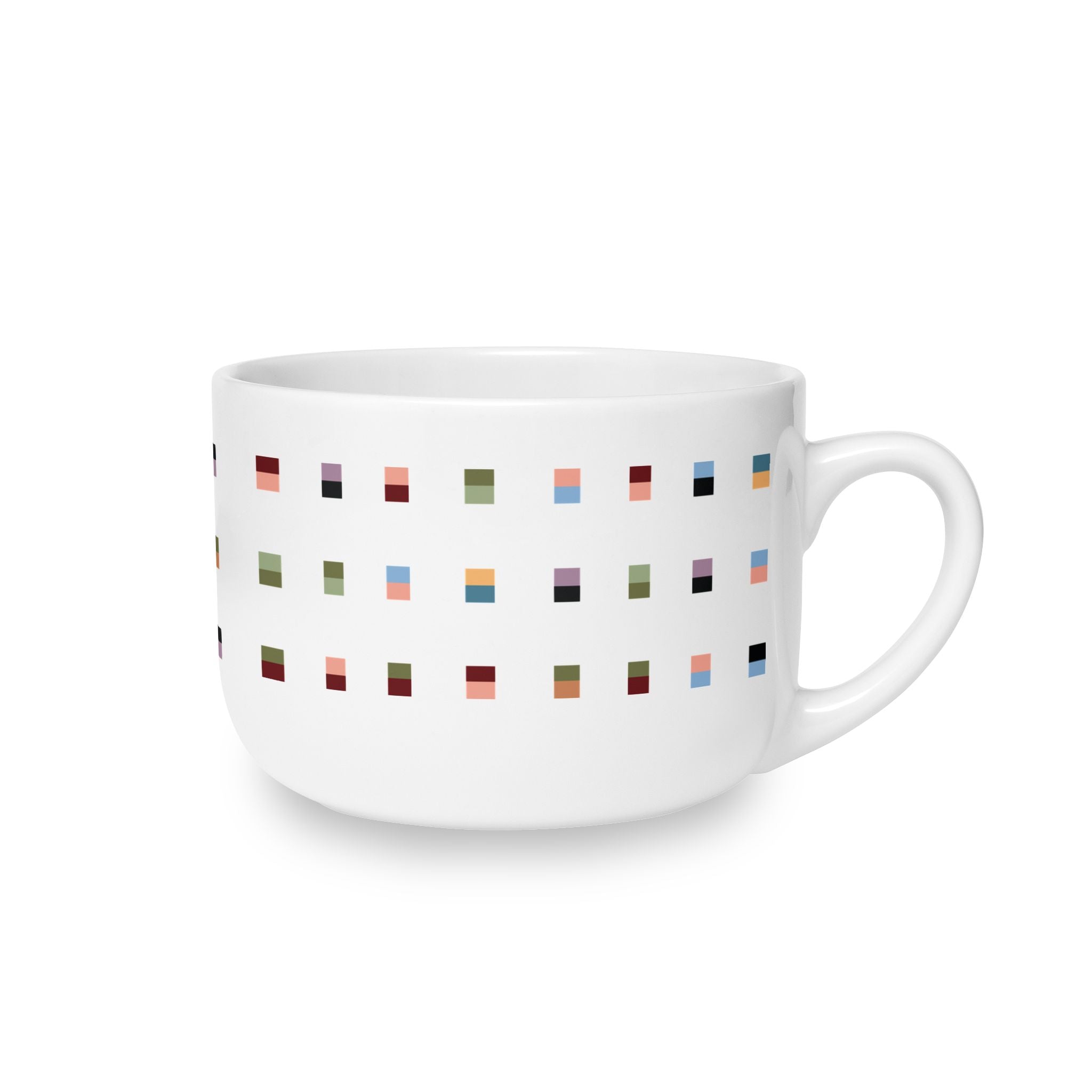 Large Ceramic Latte Mug with Minimalist Multi-Color Grid Design