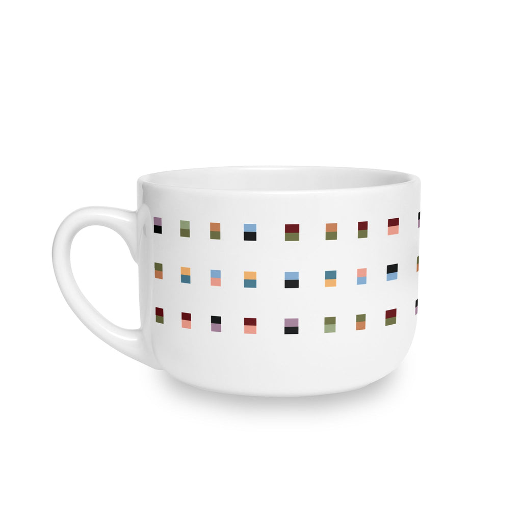 Large Ceramic Latte Mug with Minimalist Multi-Color Grid Design