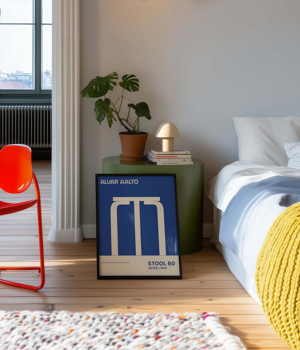 Alvar Aalto STOOL 60 Hight Quality framed Exhibition Poster