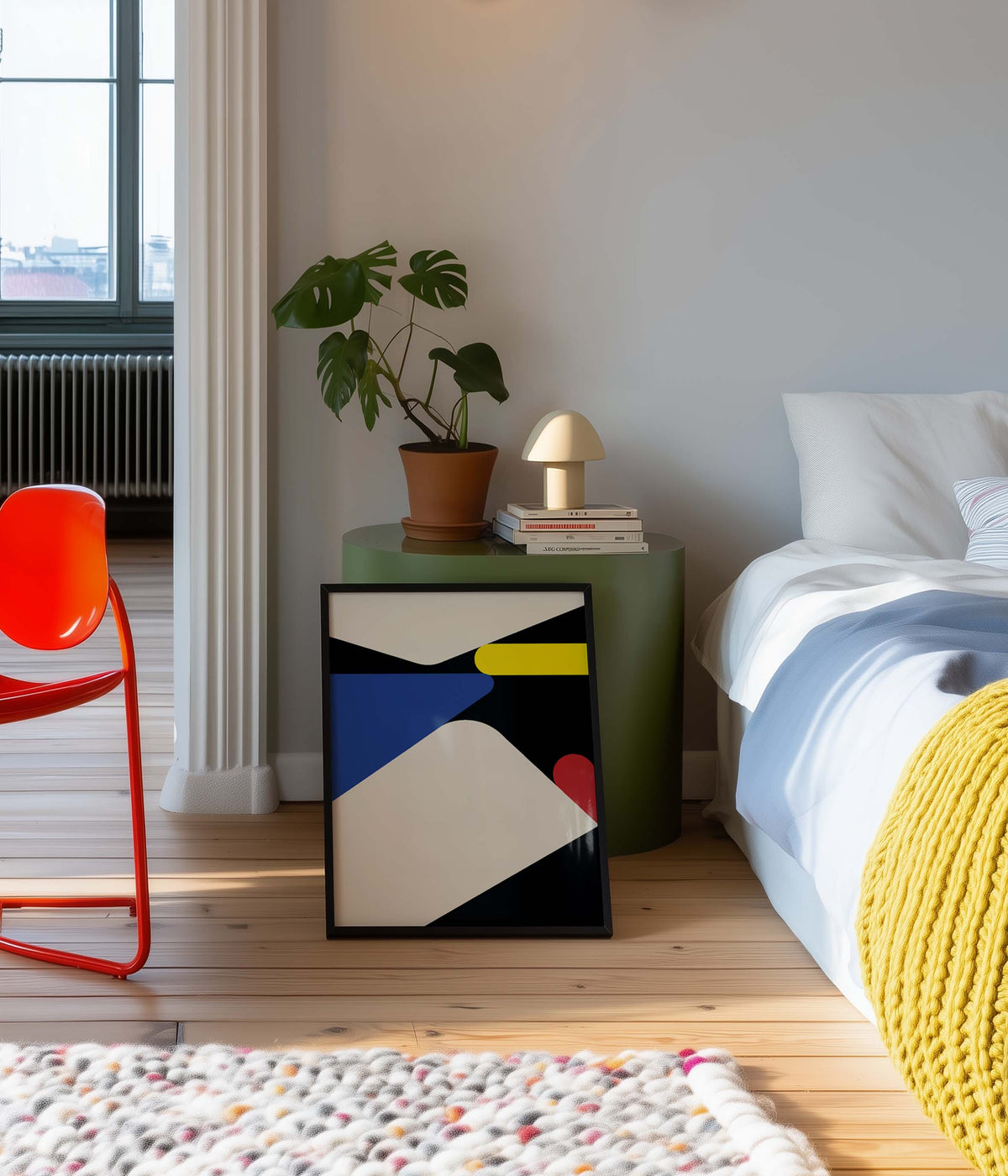Primary Color Contemporary Shapes High Quality framed Print, Modern Art Decor