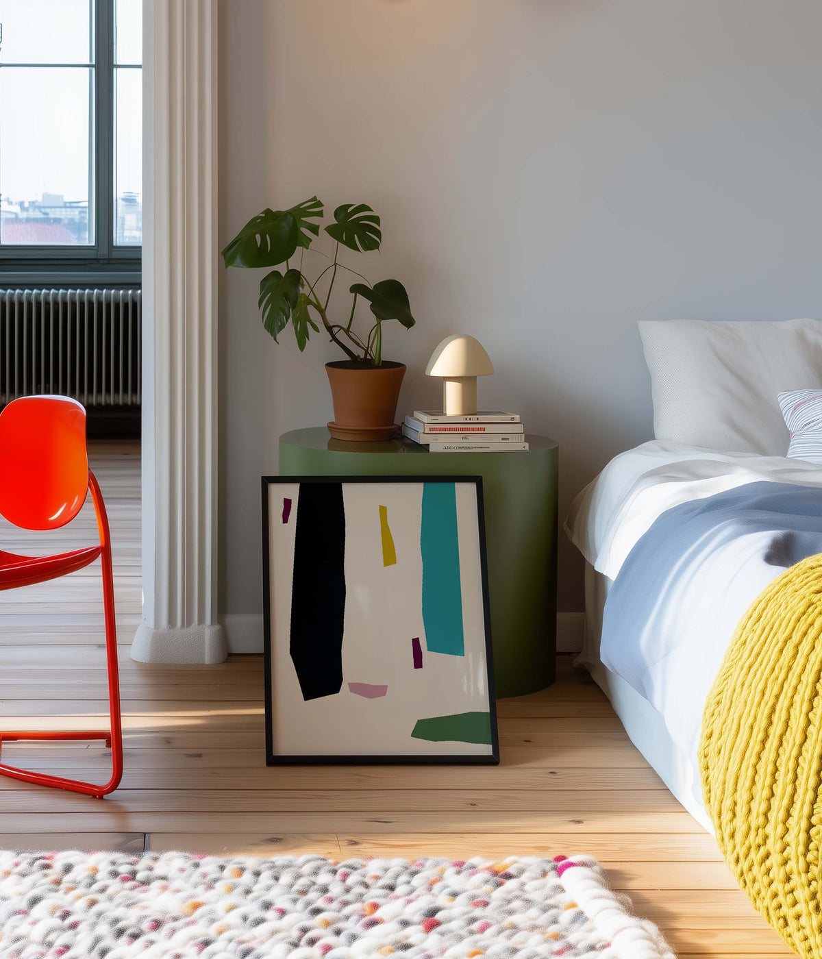 Scandi Multicolor Abstract Art High Quality framed Print, Modern Design Decor
