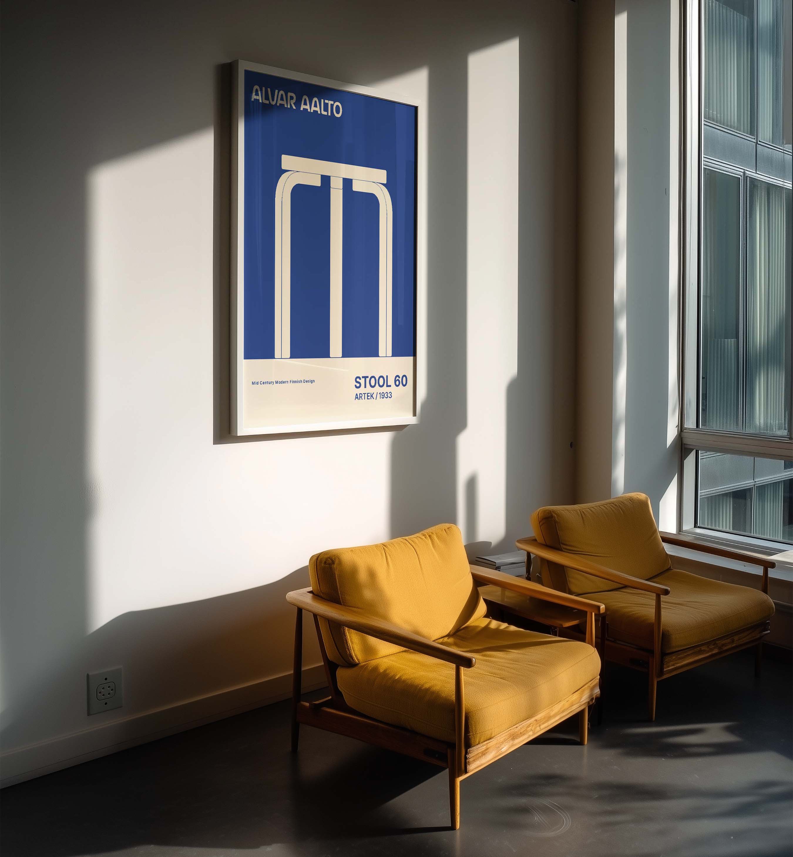 Alvar Aalto STOOL 60 Hight Quality framed Exhibition Poster