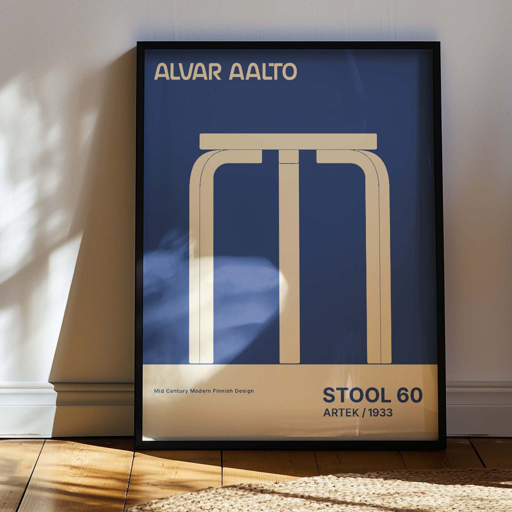 Alvar Aalto STOOL 60 Hight Quality framed Exhibition Poster