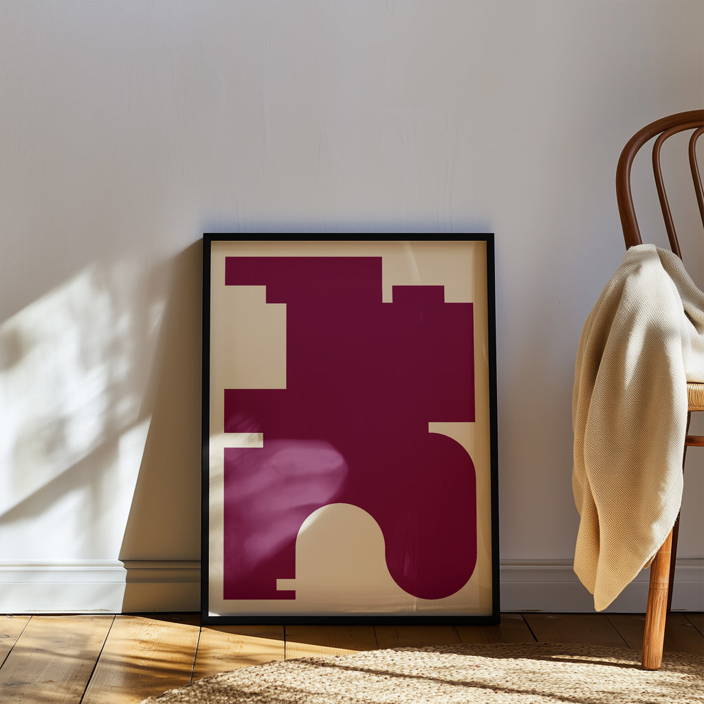 Burgundy Red Scandinavian Minimalist Framed Art Print