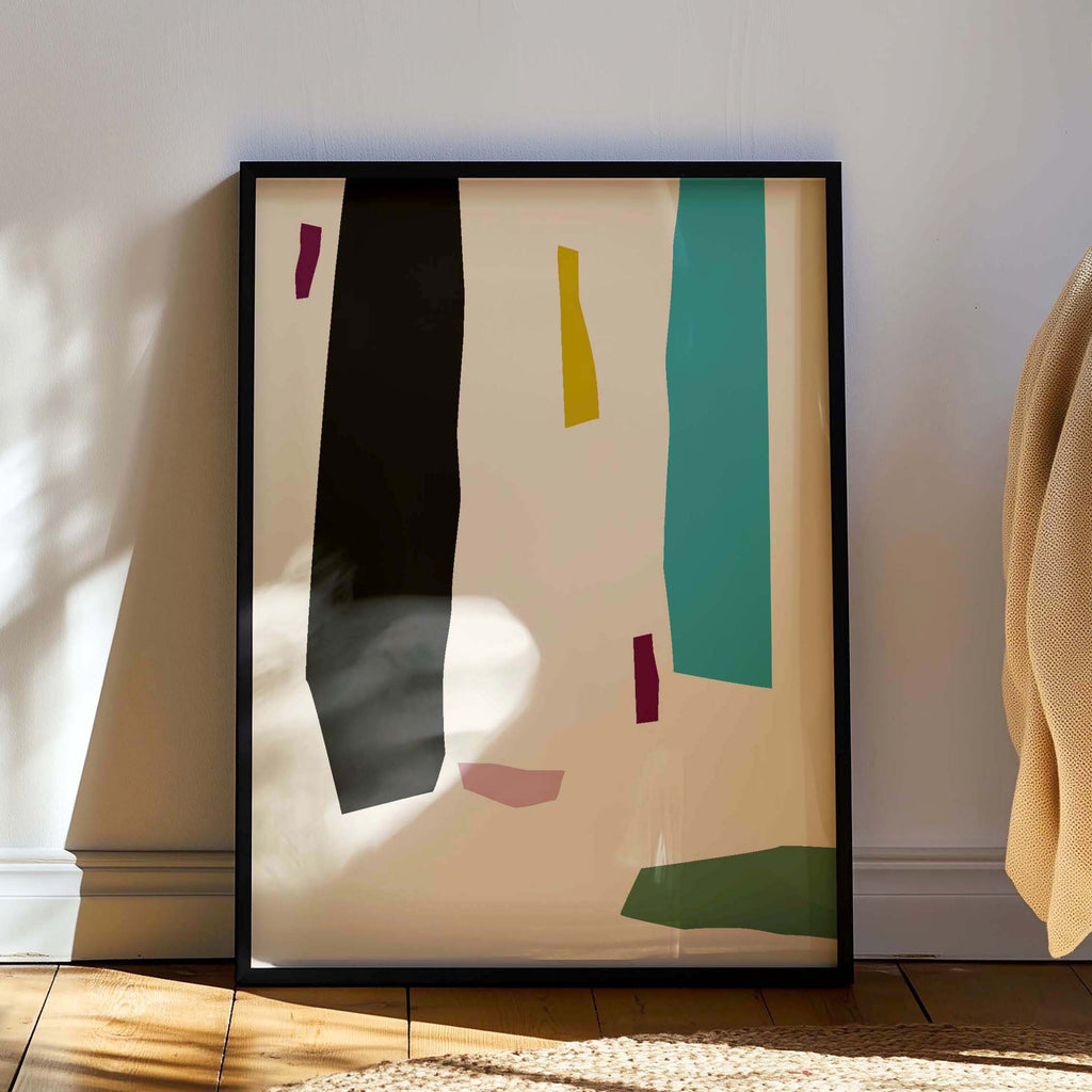 Scandi Multicolor Abstract Art High Quality framed Print, Modern Design Decor