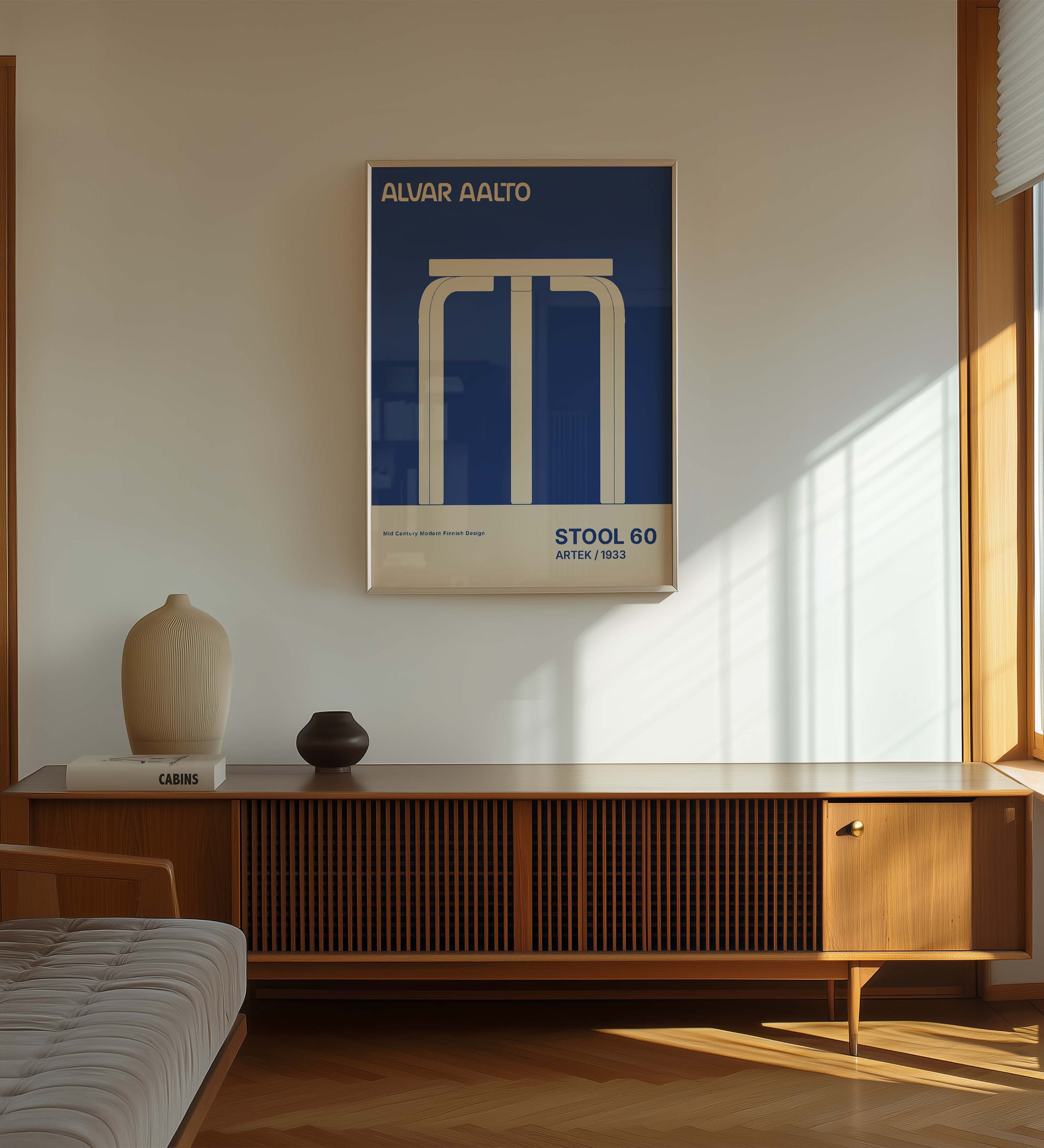 Alvar Aalto STOOL 60 Hight Quality framed Exhibition Poster