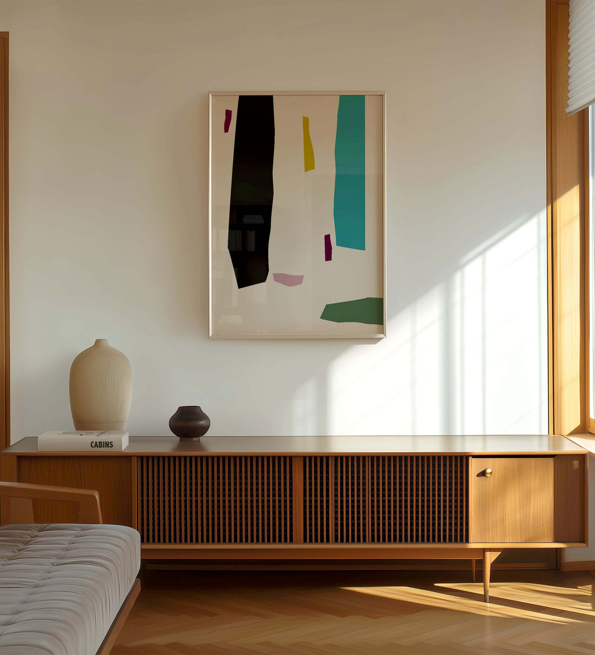 Scandi Multicolor Abstract Art High Quality framed Print, Modern Design Decor