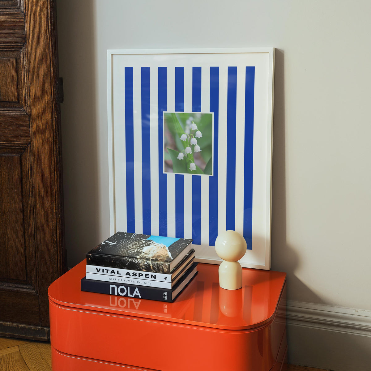 Flower & Stripes High Quality framed Art Print, with Lily of The Valley Flowers