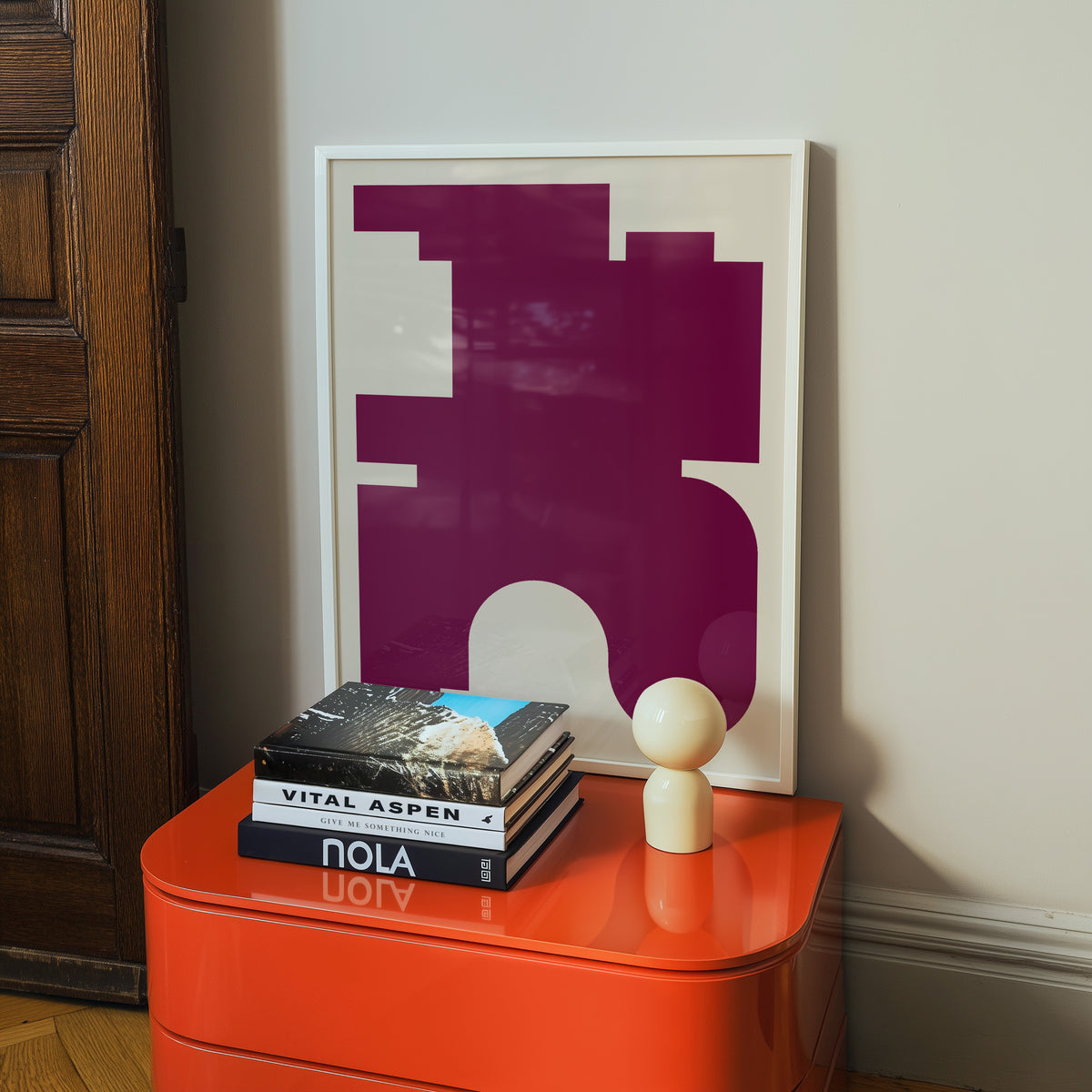 Burgundy Red Scandinavian Minimalist Framed Art Print