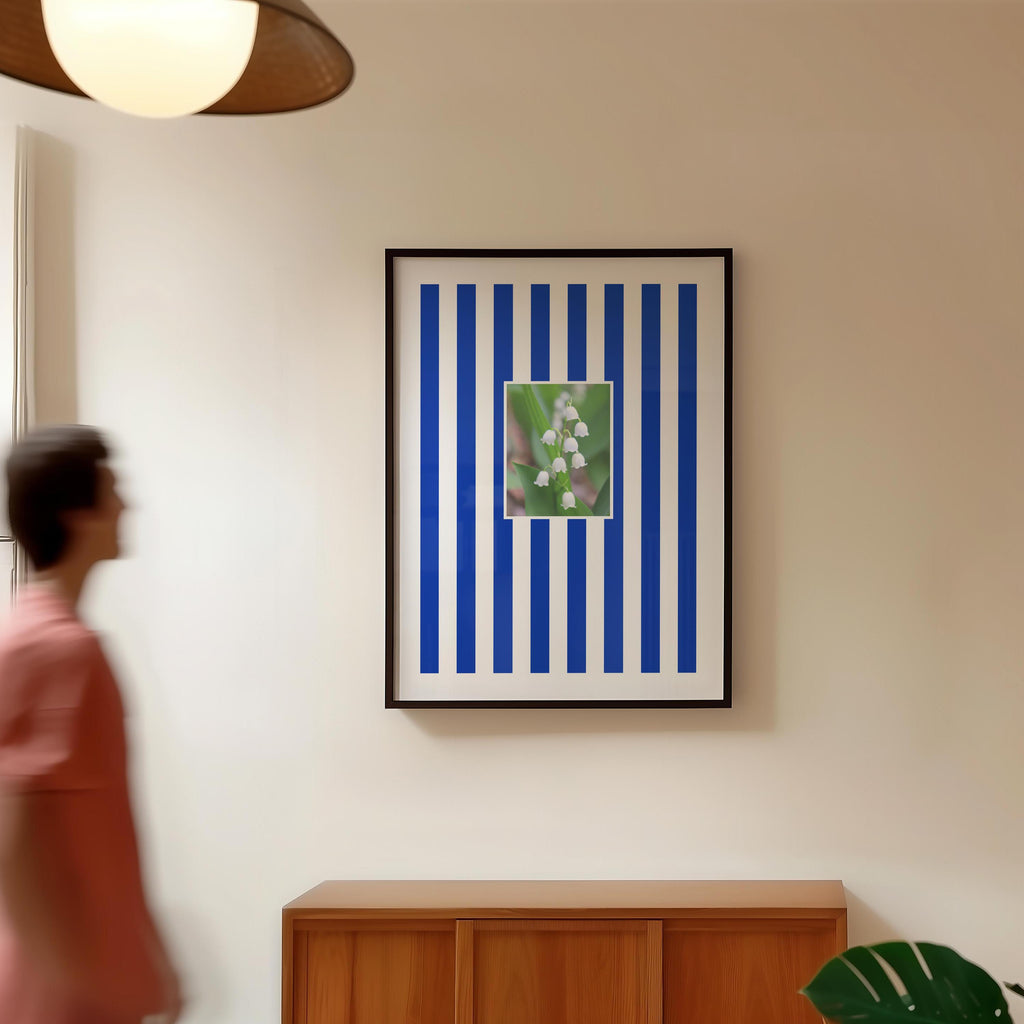 Flower & Stripes High Quality framed Art Print, with Lily of The Valley Flowers