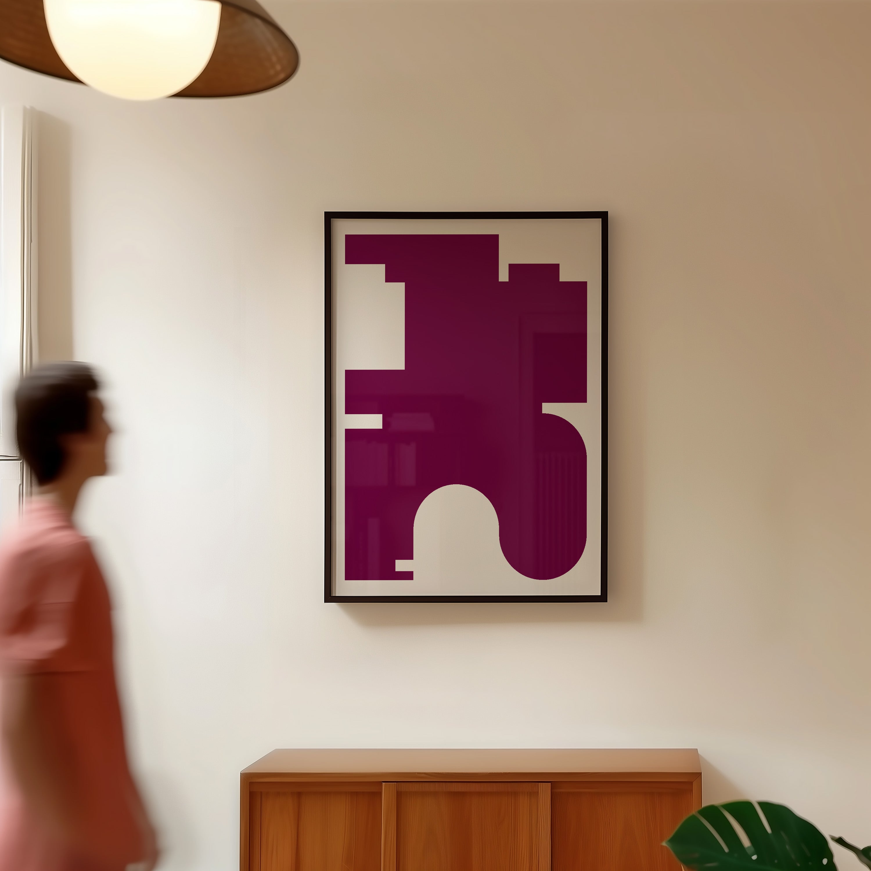 Burgundy Red Scandinavian Minimalist Framed Art Print