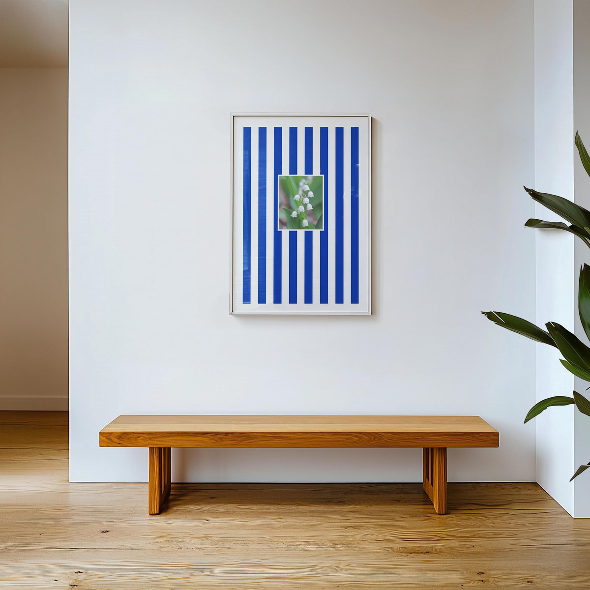 Flower & Stripes High Quality framed Art Print, with Lily of The Valley Flowers