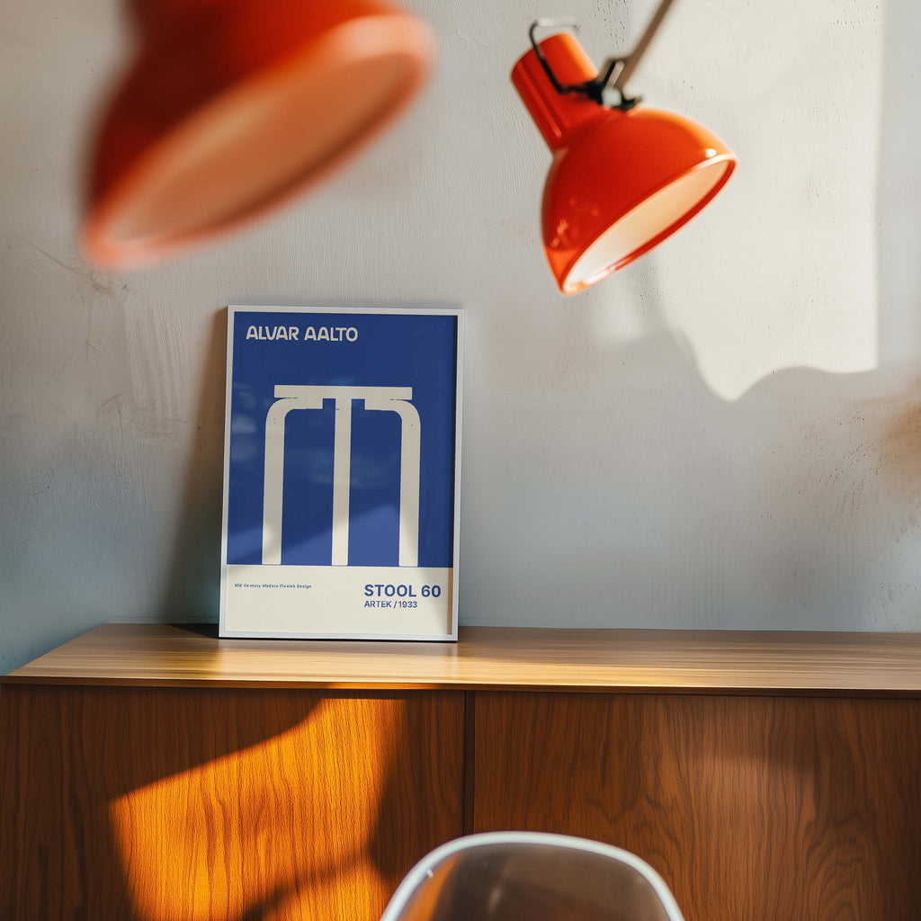 Alvar Aalto STOOL 60 Hight Quality framed Exhibition Poster