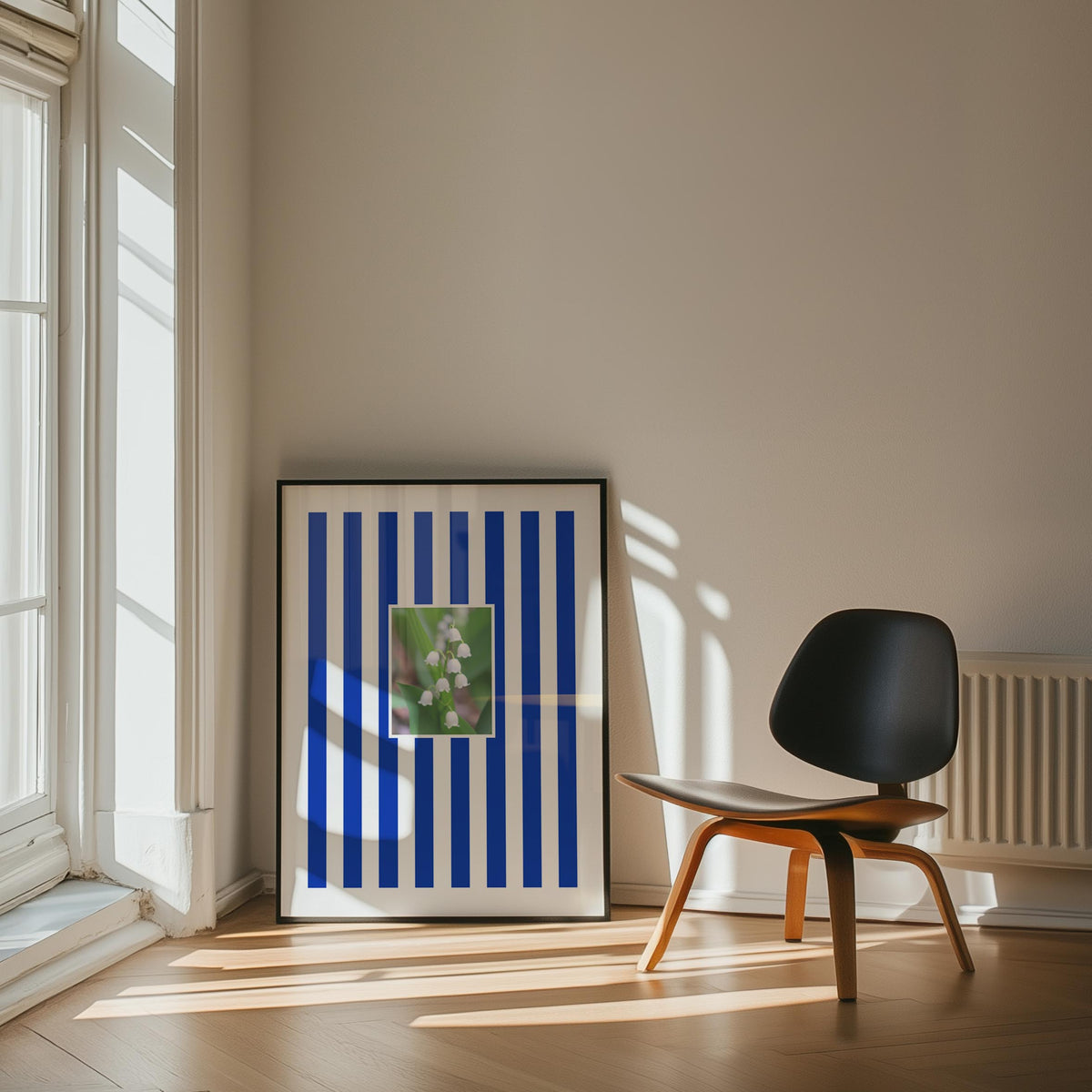 Flower & Stripes High Quality framed Art Print, with Lily of The Valley Flowers
