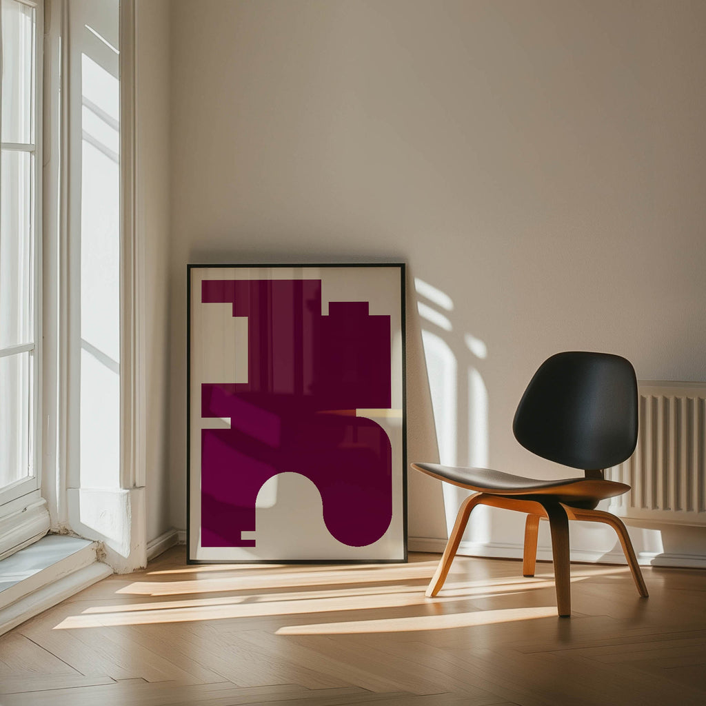Burgundy Red Scandinavian Minimalist Framed Art Print