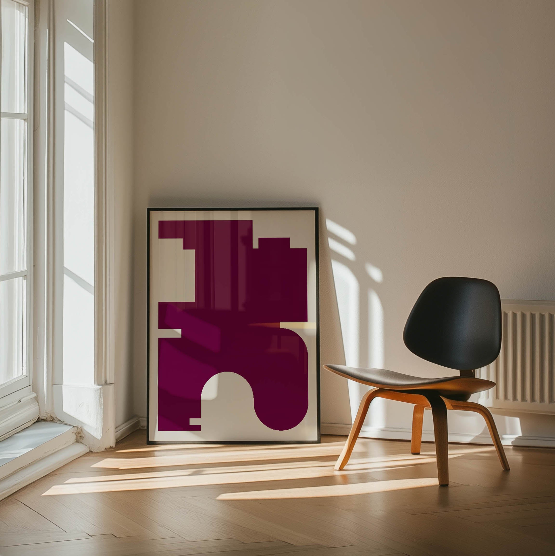 Burgundy Red Scandinavian Minimalist Framed Art Print