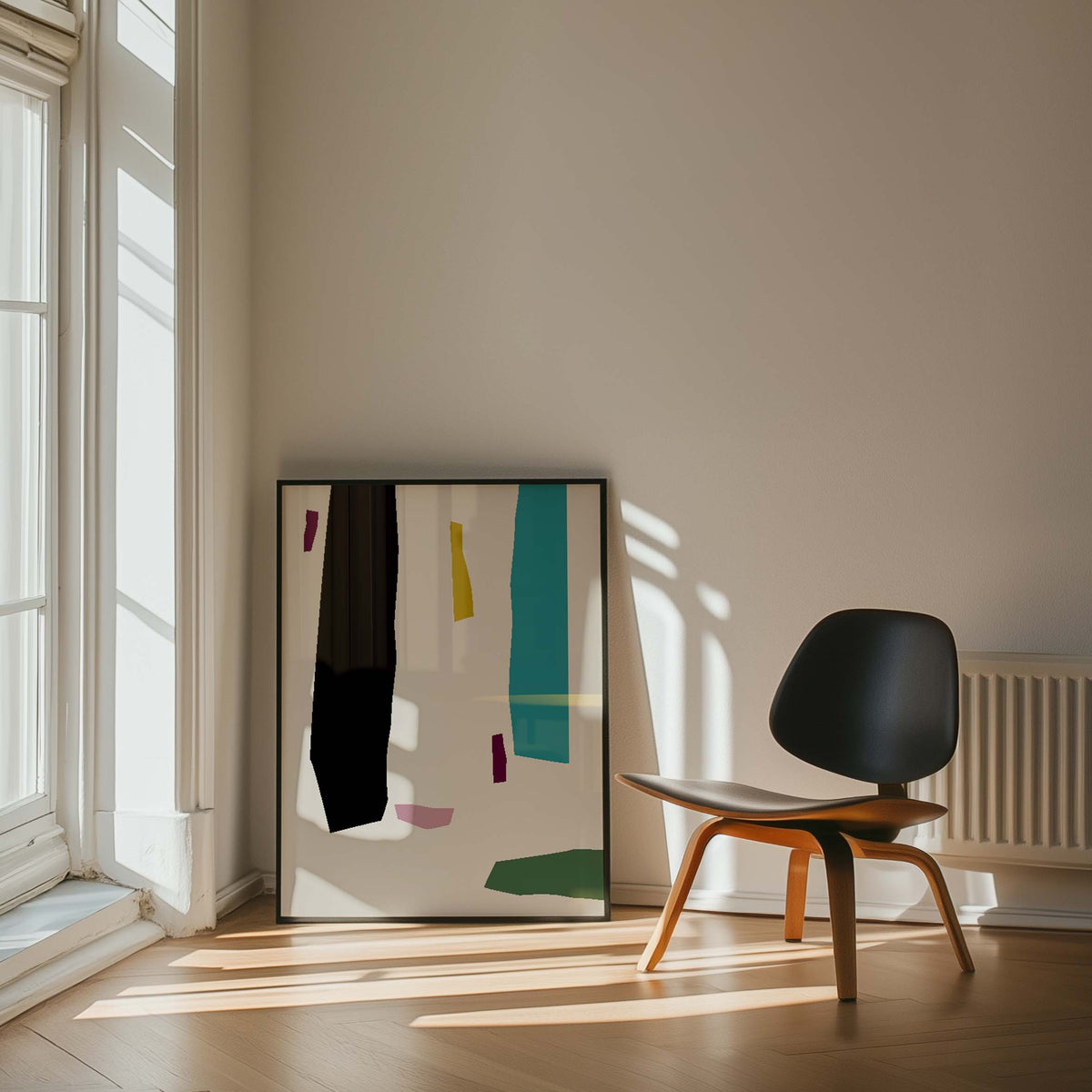 Scandi Multicolor Abstract Art High Quality framed Print, Modern Design Decor