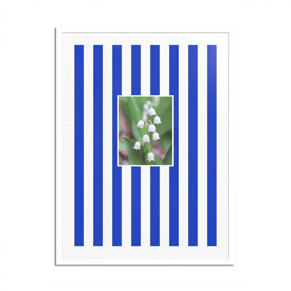 Flower & Stripes High Quality framed Art Print, with Lily of The Valley Flowers