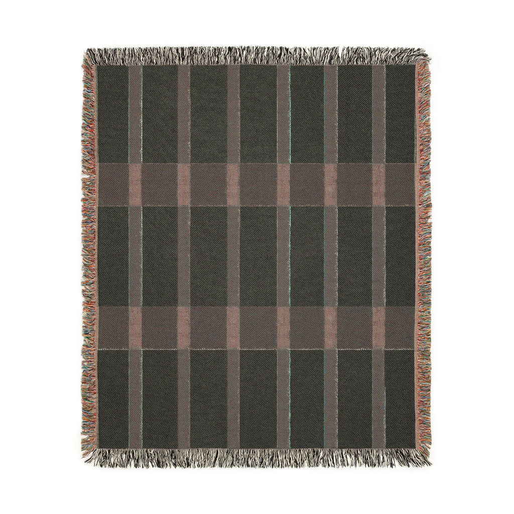 Modern Mixed Stripe Woven Throw Blanket with Burgundy Red, Black, & Blue Stripes