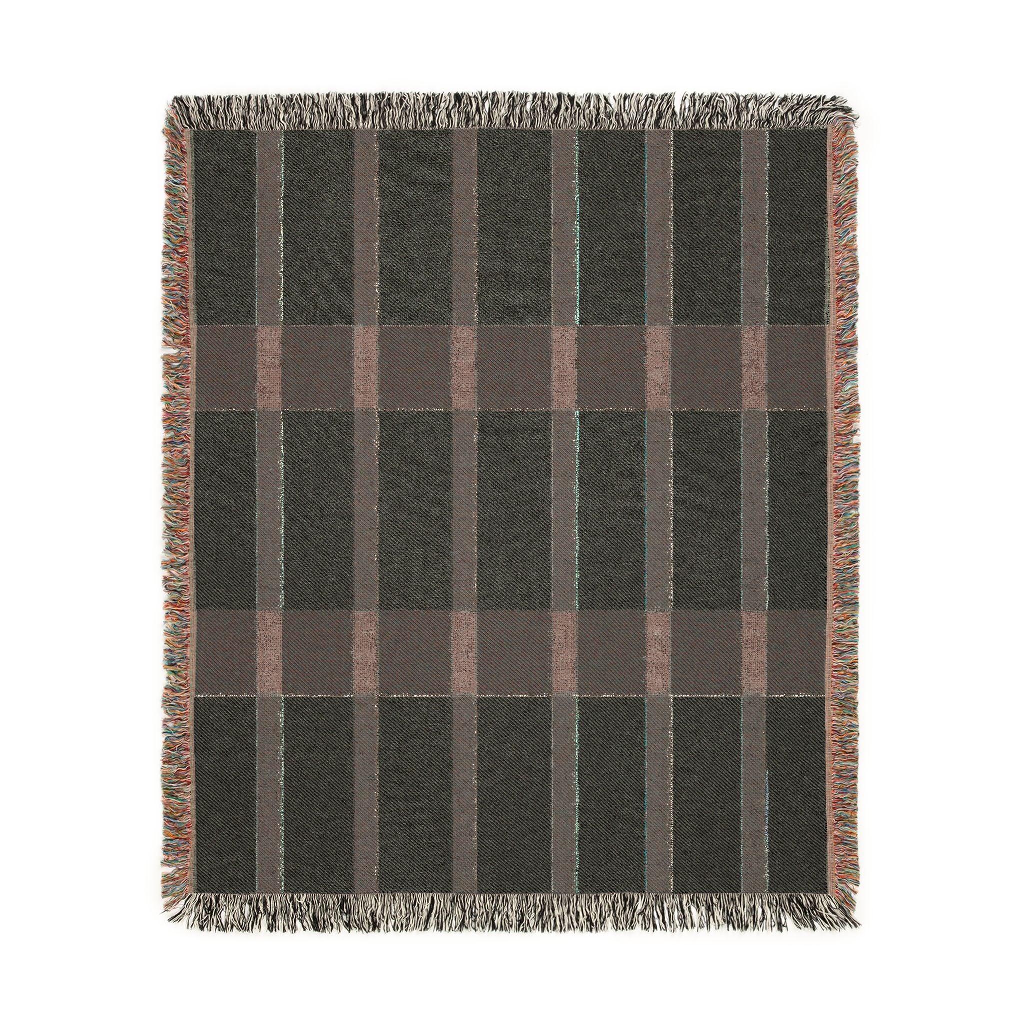 Modern Mixed Stripe Woven Throw Blanket with Burgundy Red, Black, & Blue Stripes
