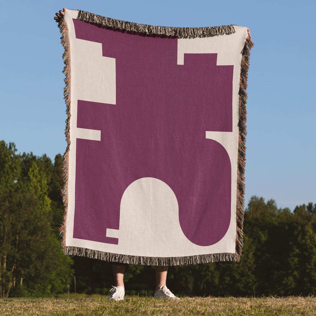 Post Modern Woven Throw Blanket with Burgundy Red Geometric shaped Design