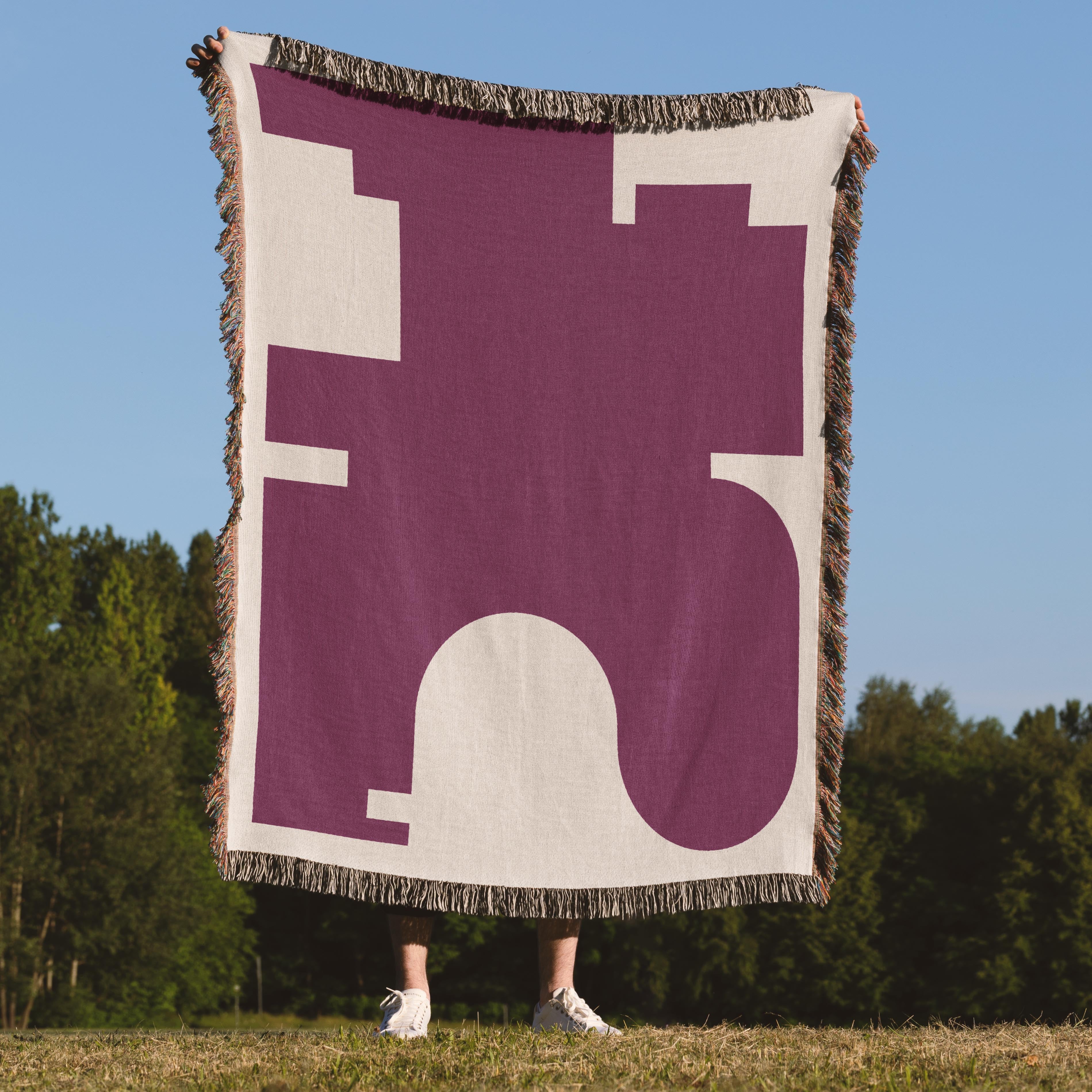 Post Modern Woven Throw Blanket with Burgundy Red Geometric shaped Design