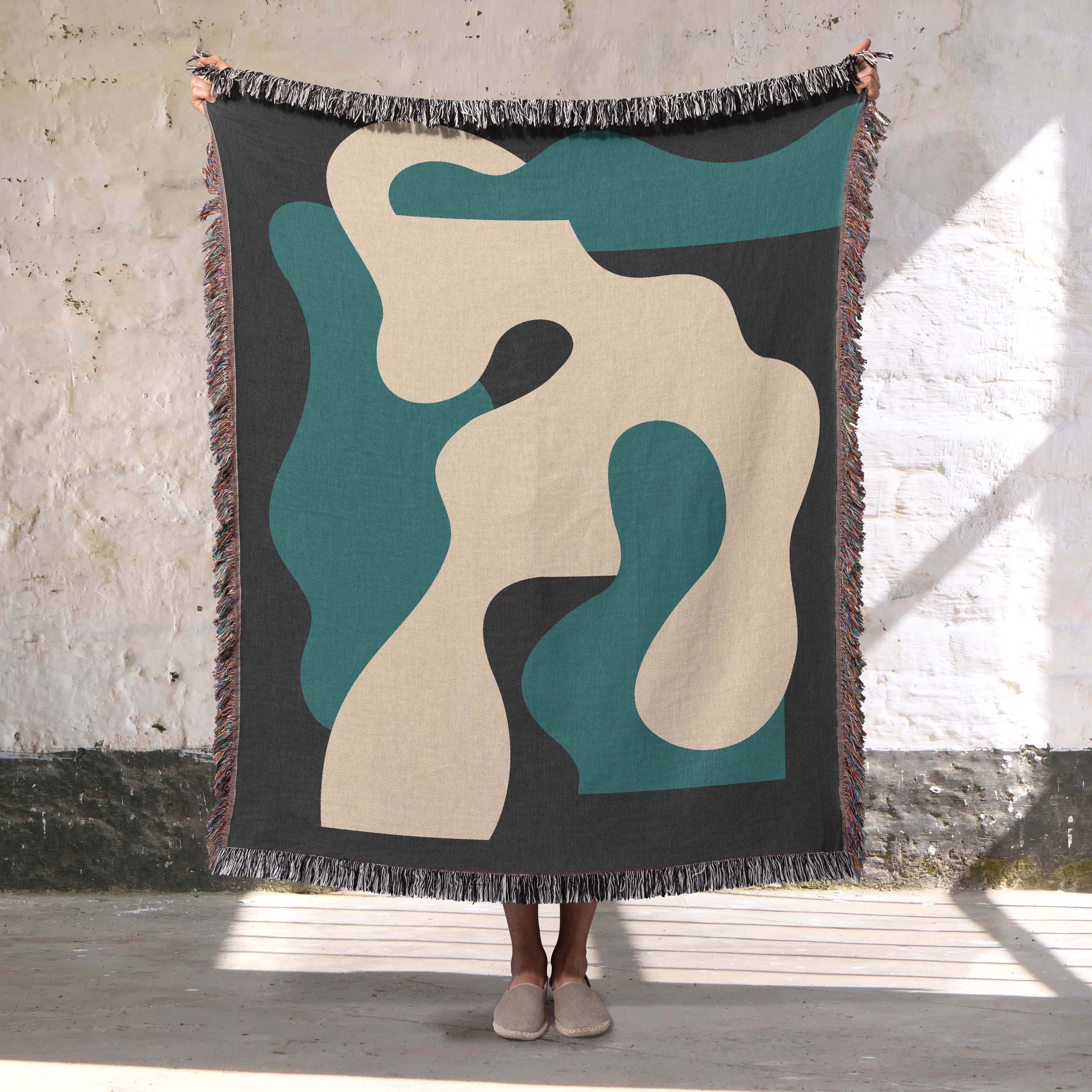 Copy of Scandi Abstract Shapes Woven Throw Blanket with Burgundy Red & Blue