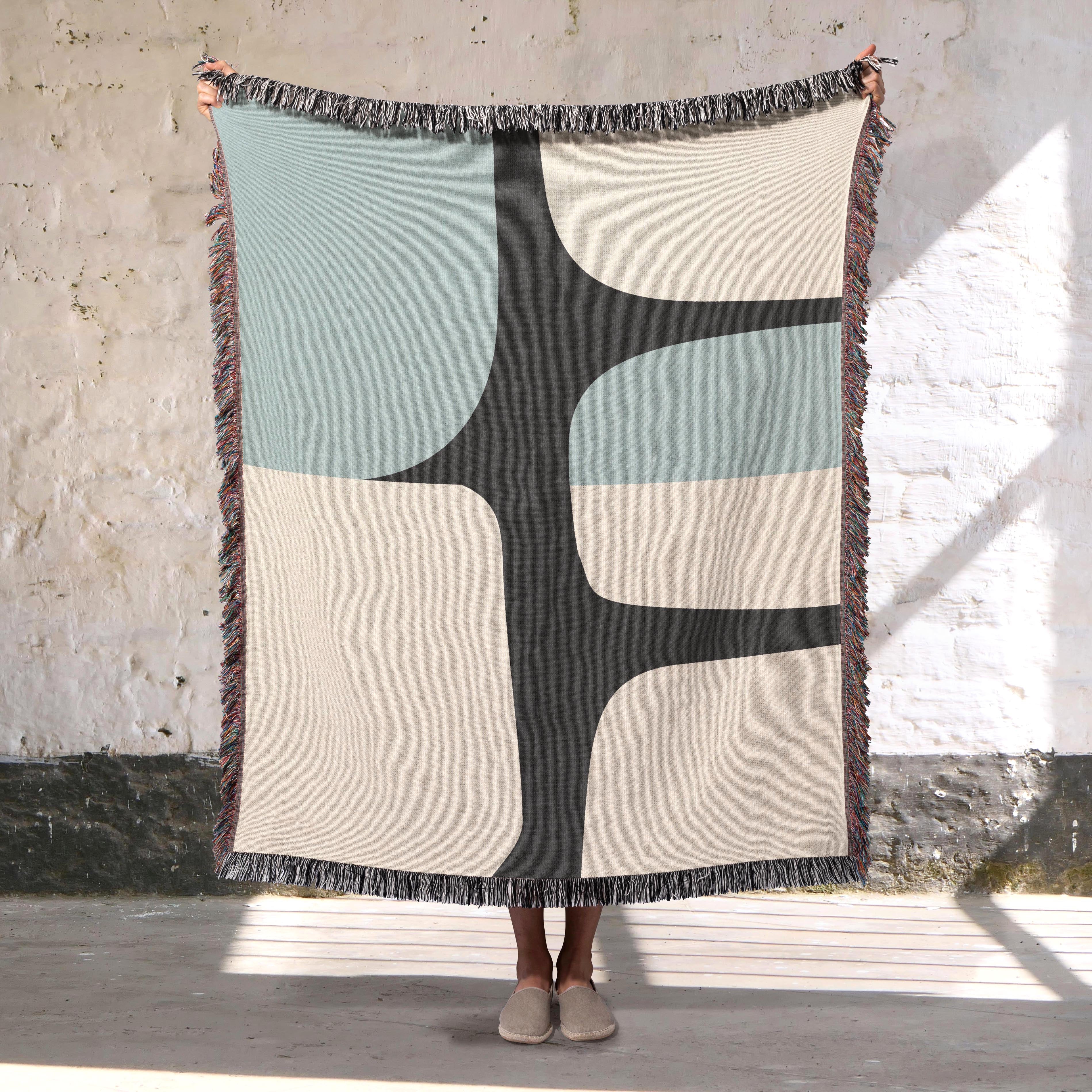 Scandi Color Block Woven Throw Blanket with Abstract Shapes Design