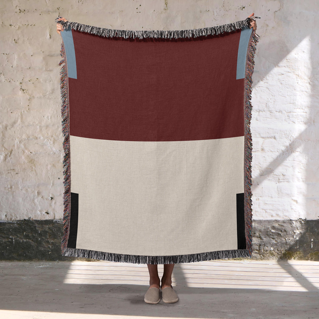 Post Minimalism Color Block Woven Throw Blanket with Contrast Corners