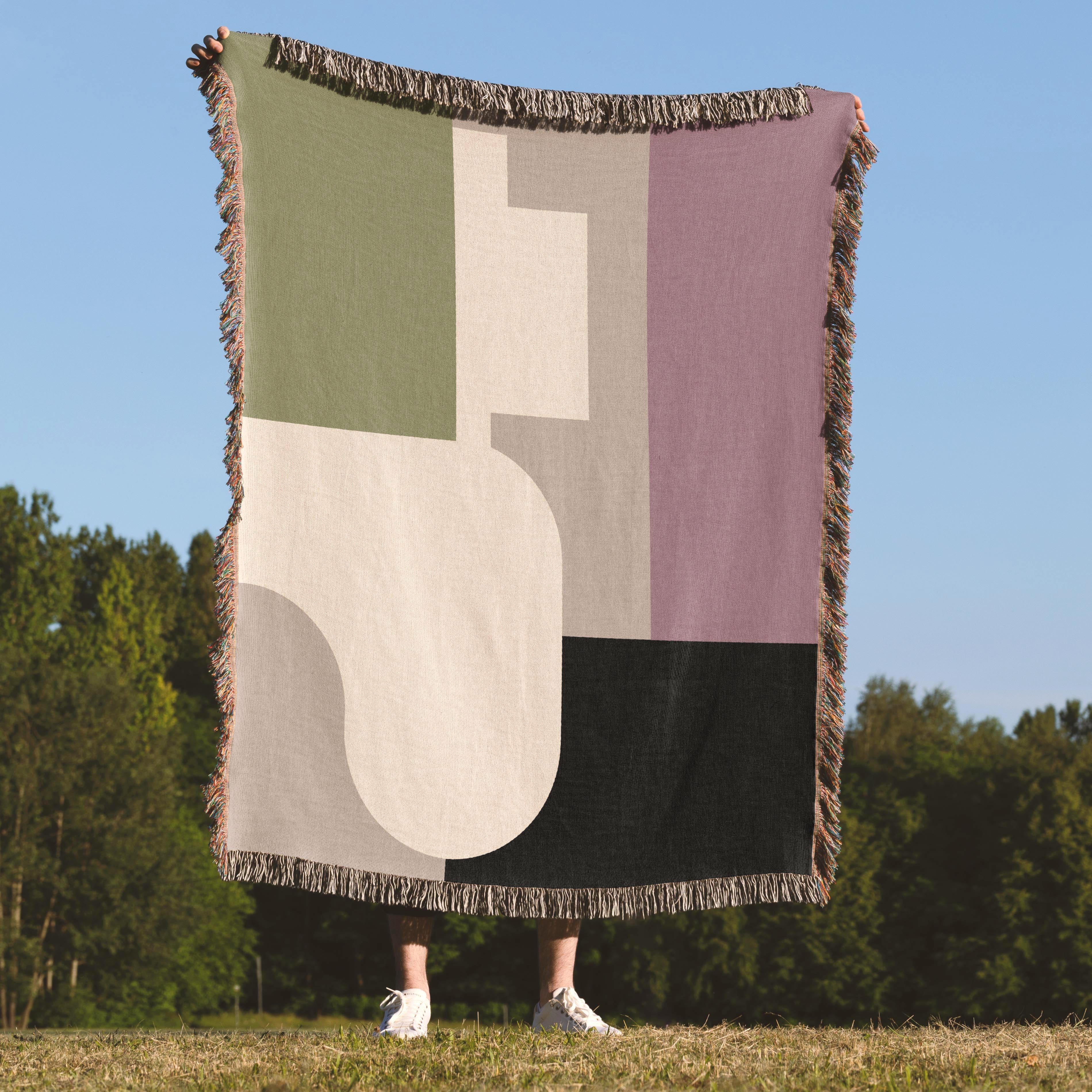 Post Modern Woven Throw Blanket with Geometric shapes Color Block Design