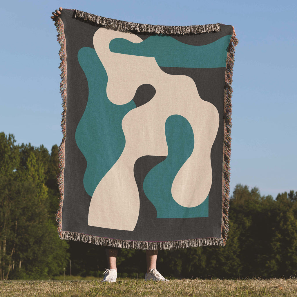 Copy of Scandi Abstract Shapes Woven Throw Blanket with Burgundy Red & Blue