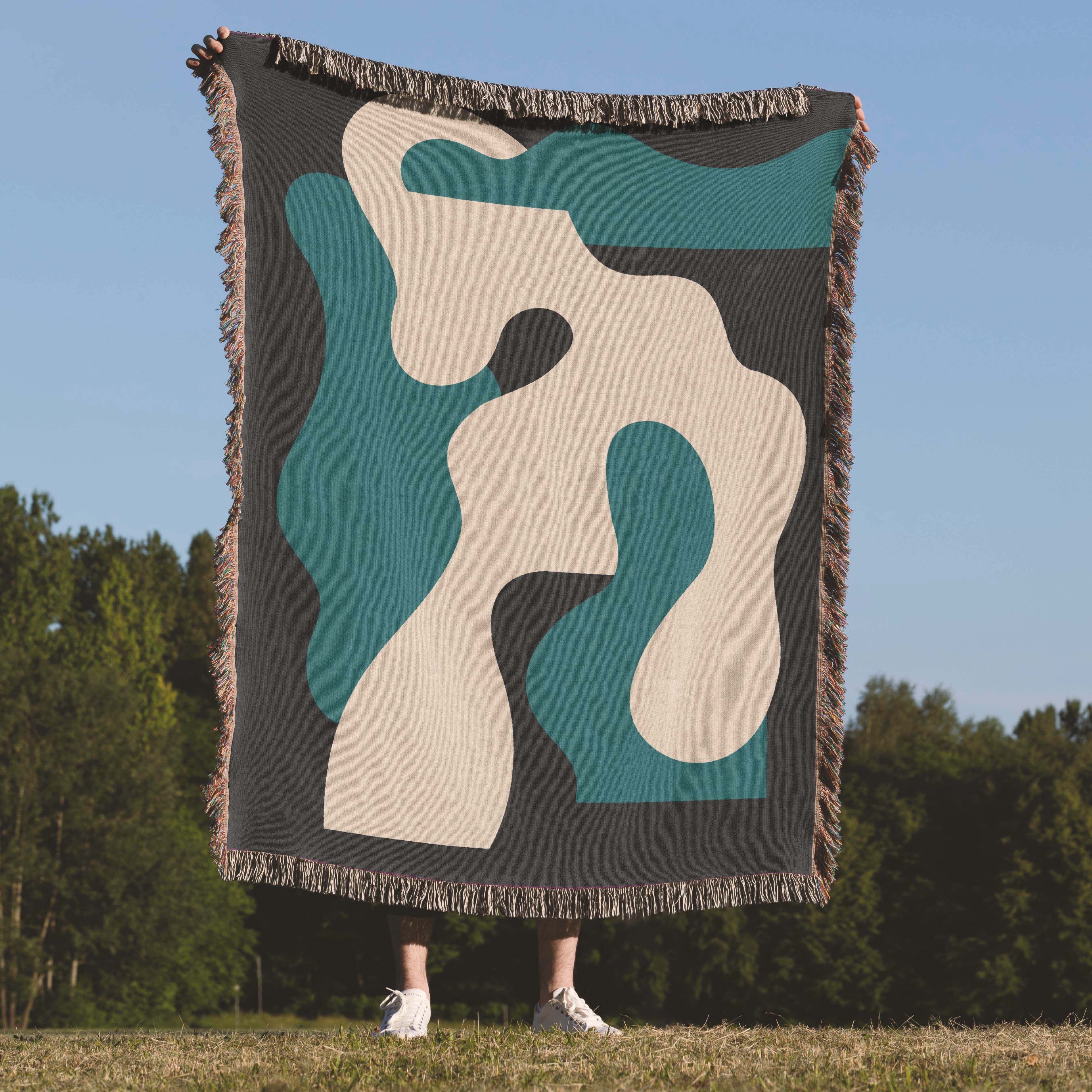 Copy of Scandi Abstract Shapes Woven Throw Blanket with Burgundy Red & Blue