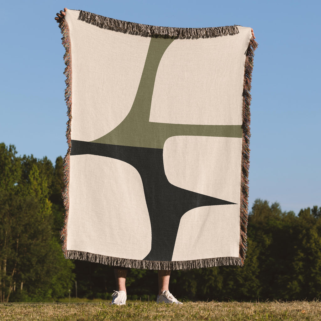 Scandi Color Block Woven Throw Blanket with Abstract Shapes Design