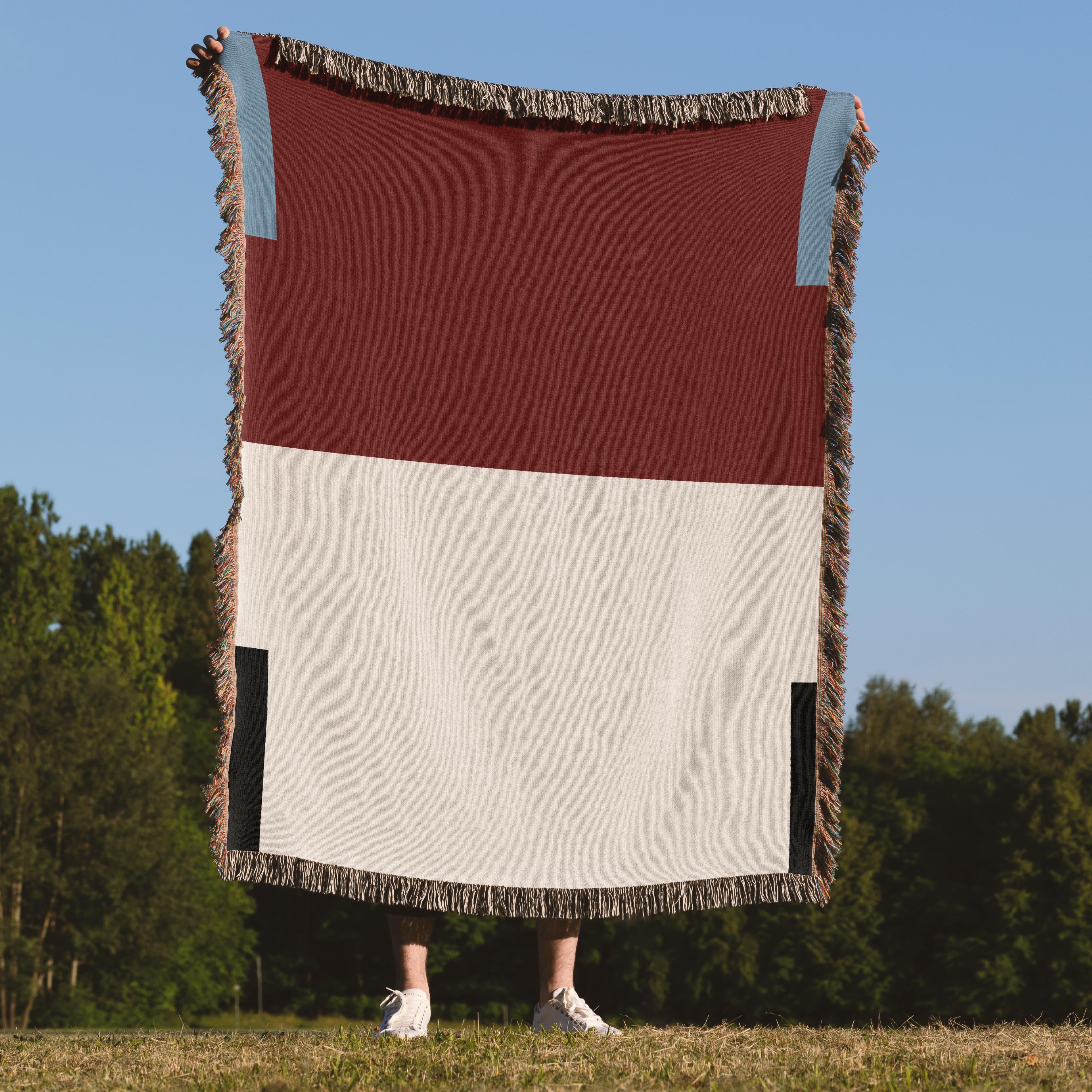 Post Minimalism Color Block Woven Throw Blanket with Contrast Corners