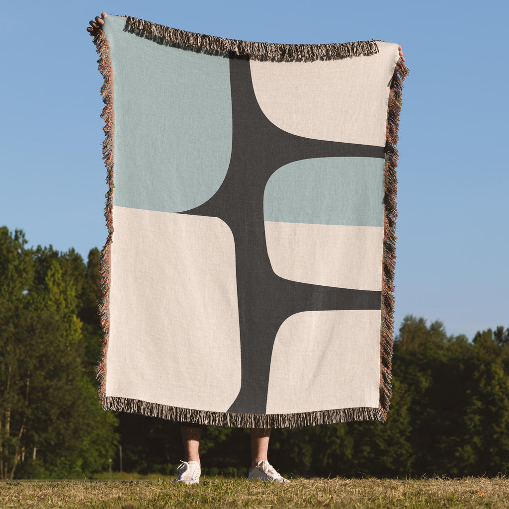 Scandi Color Block Woven Throw Blanket with Abstract Shapes Design