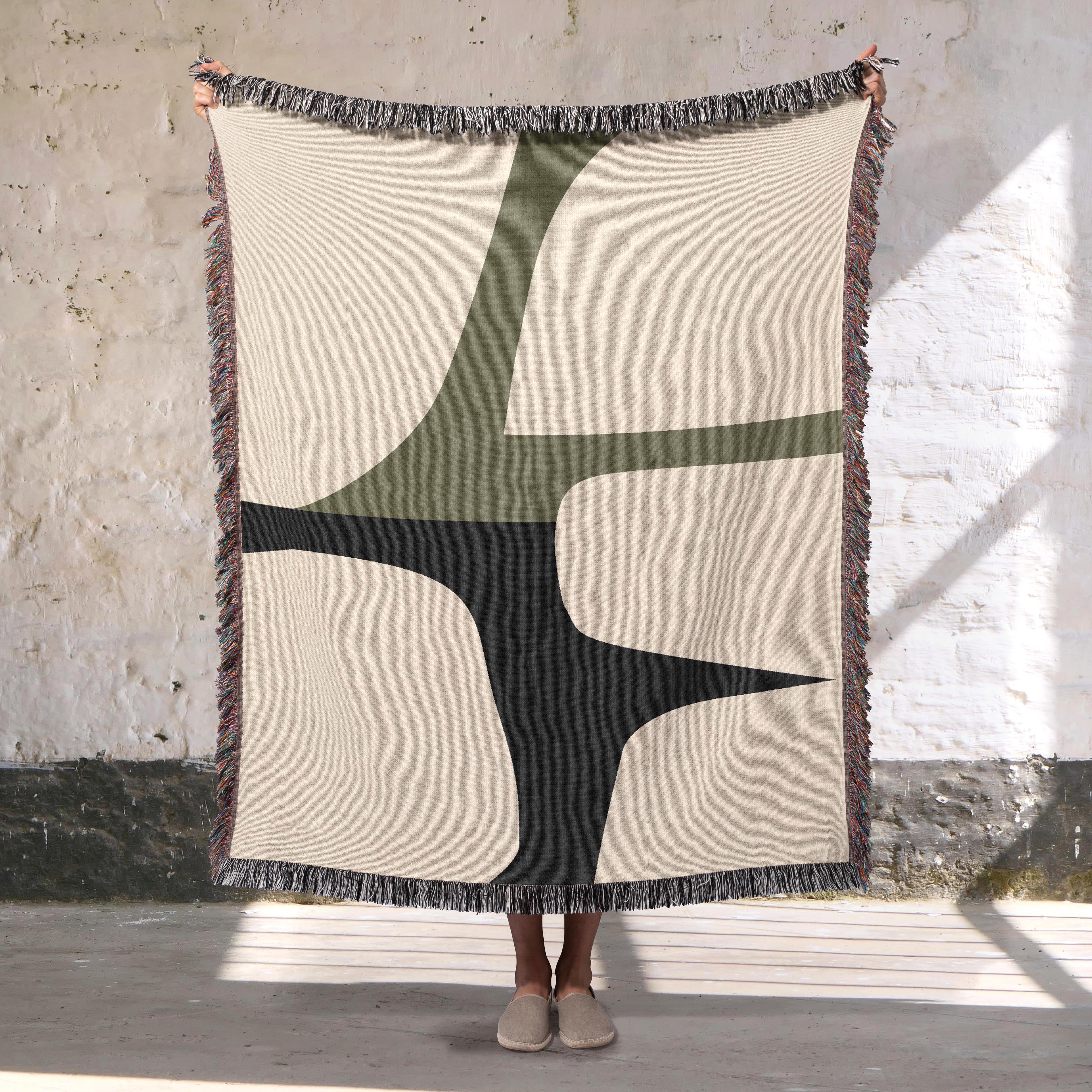 Scandi Color Block Woven Throw Blanket with Abstract Shapes Design