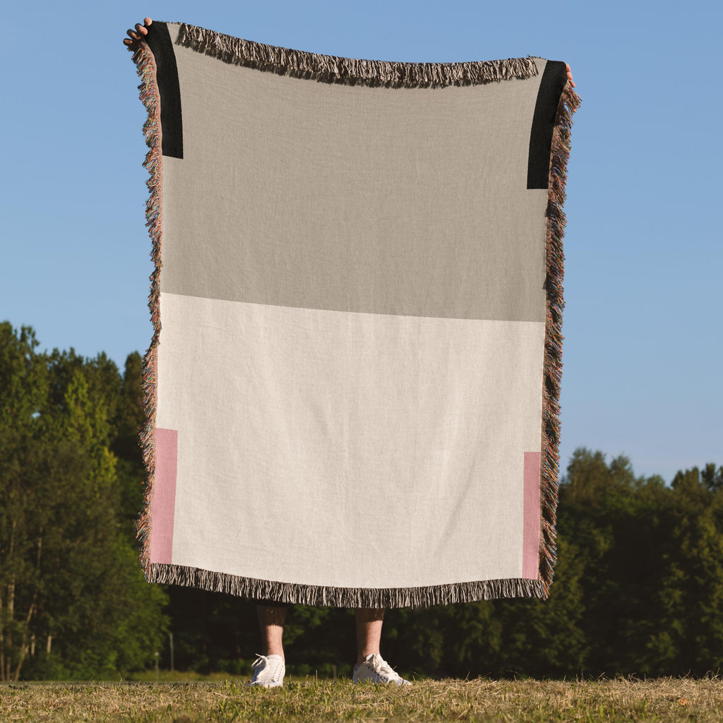 Post Minimalism Color Block Woven Throw Blanket with Contrast Corners