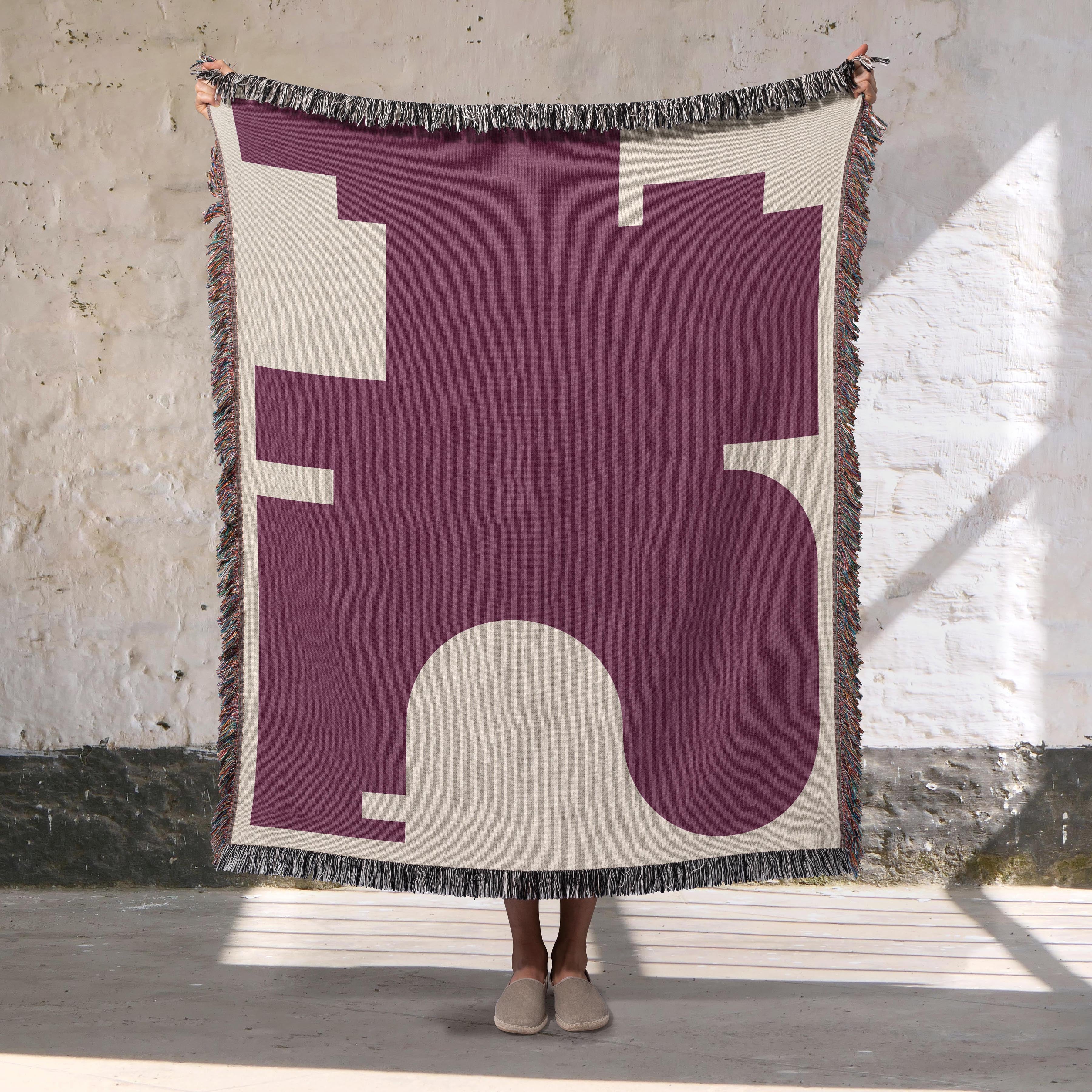 Post Modern Woven Throw Blanket with Burgundy Red Geometric shaped Design