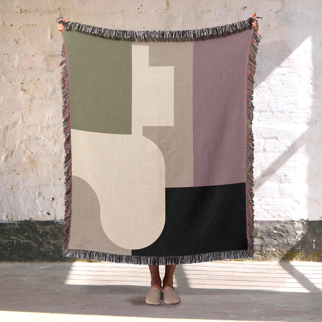 Post Modern Woven Throw Blanket with Geometric shapes Color Block Design