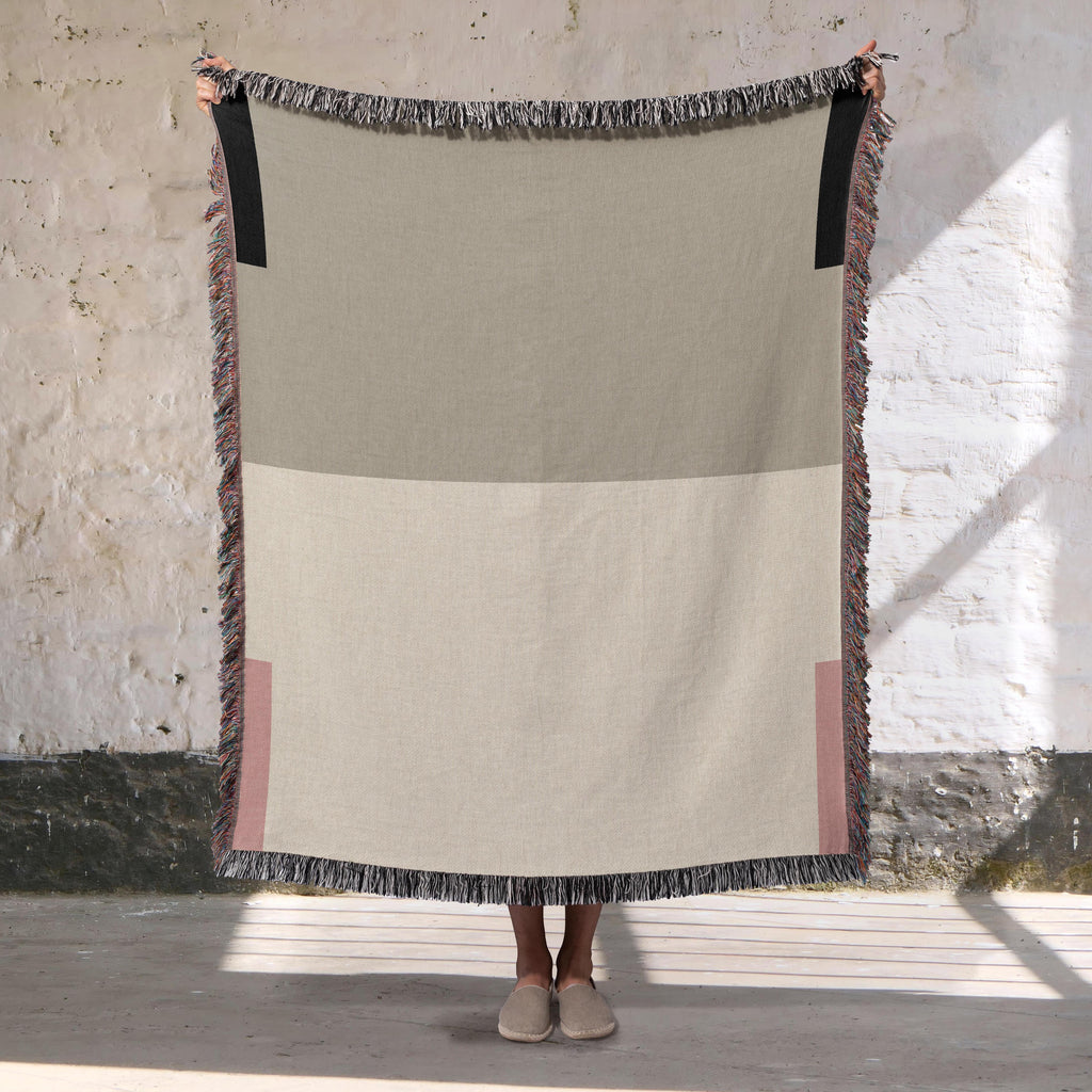 Post Minimalism Color Block Woven Throw Blanket with Contrast Corners